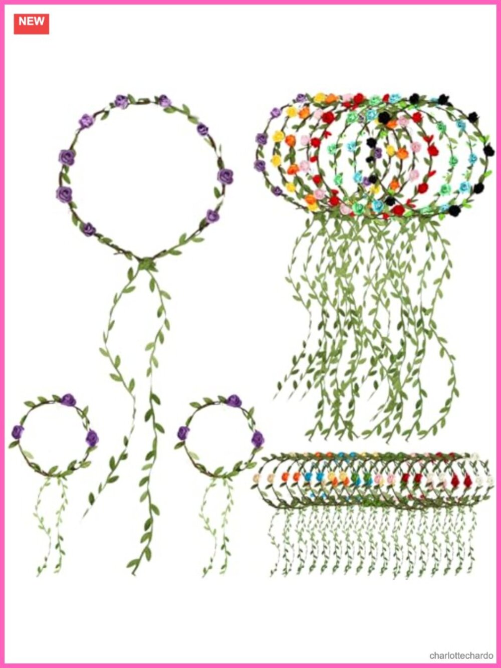 8 Flower Crown Headbands 16 Floral Wristband Set Party Accessories